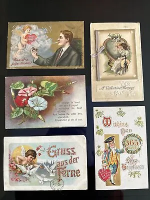 5 Antique Valentines Day Postcards Used Some Stamps Early 1900s Vintage • $6