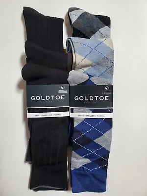 Mens Gold Toe Argyle Socks 6 Pair Blue Black 12-16 • $24.99