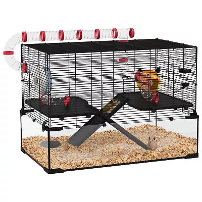 PawHut Hamster Cage W/ Tunnels Tubes Ramps Platforms Hut 78.5 X 48.5 X 57cm • £109.99