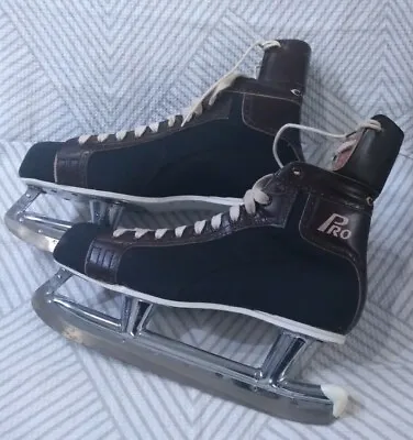 Vintage CCM CANADA Black And Brown Ice Skates PRO Senior A 10.0 W/Guards • $59.98