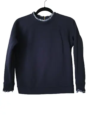 J. Crew Mercantile Womens Cotton Pullover Sweatshirt XS/S Blue Ruffle Crew Neck • $14