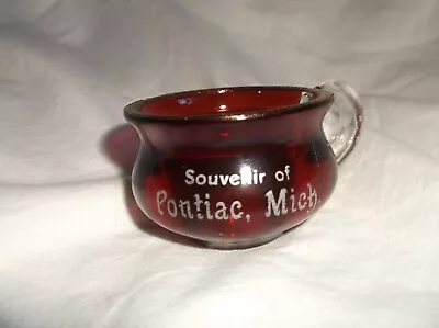 Ruby Flashed PONTIAC MICH Michigan Souvenir Miniature Cup MI Vintage • $14.07