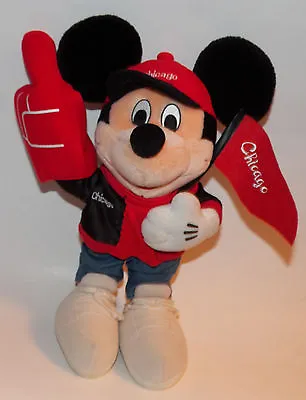 Chicago Mickey Mouse Plush 15  Disney Store Stuffed Animal Toy Sports Fan Flag • $29.71