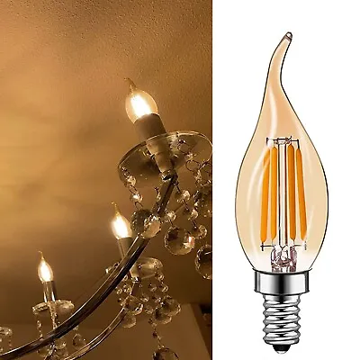 Vintage Filament LED Edison Bulb Dimmable E14 Candle Decorative Industrial Light • £4.89