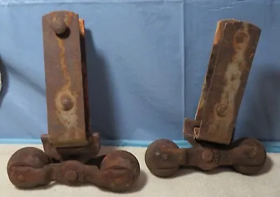 2 VINTAGE BARN DOOR ROLLERS HANGERS For Split Tube Rail • $49.95