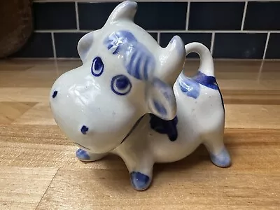 Miniature Blue And White Ceramic Cow Vintage • $6