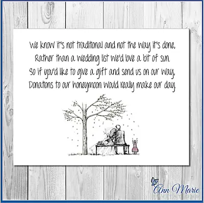 50 Personalised Honeymoon  Wedding Poem / Gift Poem Cards /  Wish Bride Card • £8.97