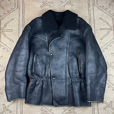 Vintage Kenzo Black Leather Shearling Leather Flight Jacket Size 3 • $378.96