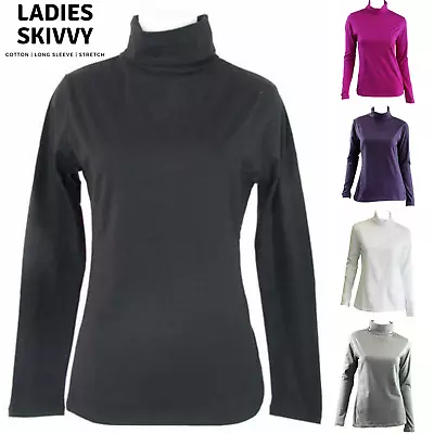 Ladies SKIVVY Women's Long Sleeve Plain Top Warm Turtleneck Cotton High Neck • $24.97