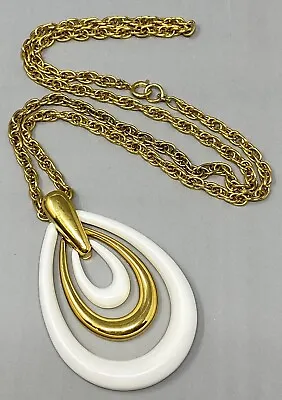 £20.70 • Buy VINTAGE Crown Trifari White Gold Tone Layered Pendant Necklace 50-60s Chain 27 