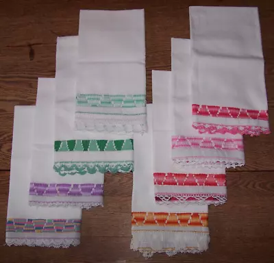 8 Vintage Huck Weave Kitchen Towels Lot/Heavy Pulled Thread Embroidery/Crocheted • $9.99