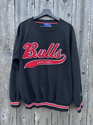 Vtg STARTER Chicago Bulls Felt Script Sweatshirt Sz L Black Red 90s Y2K *442 • $55