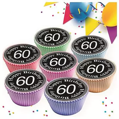 60th Age 60 Birthday Black Edible Cupcake Toppers Premium Decorations 7140 • £2.99