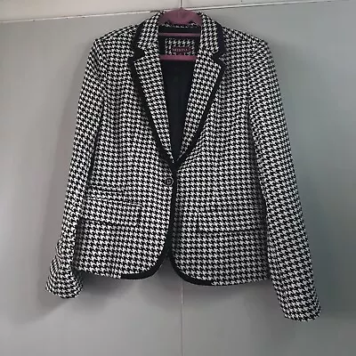 Merona Blazer Jacket Women Sz 10 Black/White Houndstooth Single Breasted • $19.70