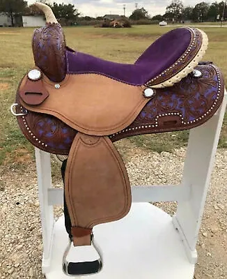 Western Horse Barrel Saddle Leather 14  15  16  17  Free Tack Set Floral Tooled • $367