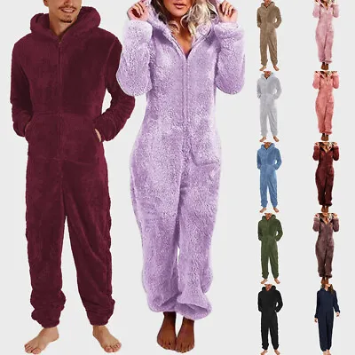 Men Women 1Onesie Fleece Jumpsuit Teddy Bear Hooded All In One Dressing Gown PJs • £12.99