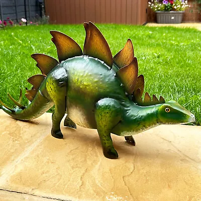 Stegosaurus Garden Sculpture Green Metal Standing Dinosaur Prehistoric Ornament • £35