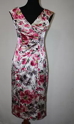 Vtg Maggy L Sz 4 Polyester Stretch Satin Sheath Dress Pink Floral Sleeveless • $49.99