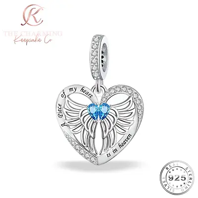 Angel Wings Blue Memorial Charm 925 Sterling Silver For Charm Bracelet • £16.99