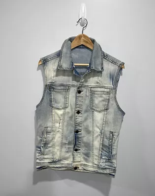 Zara Men Distressed Denim Vest Light Wash Size Large Slim Fit • $24.99