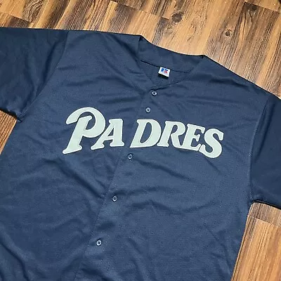 Vintage Russell Athletic San Diego Padres White Lettering Navy Mesh Jersey XL • $50