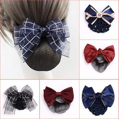 Women Satin Hair Clip With Net Bun Cover Bow Barrette Snood Hairnet Accessory • £2.39