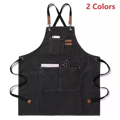 HEAVY DUTY Canvas Kitchen Chef Cooking Apron Cross-Back Adjustable Bib 3 Pockets • $9.99