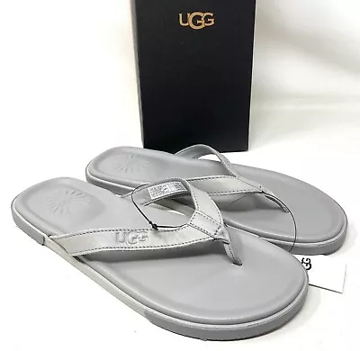 UGG Bennison II Leather Gray Flip Flop Slide Men Size Summer Shoes 1132739 SEL • $45.59