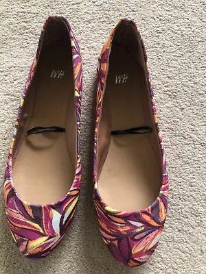 H&M Multi Colour Pink Yellow Canvas Ballet Pumps Size 4 • £3.99