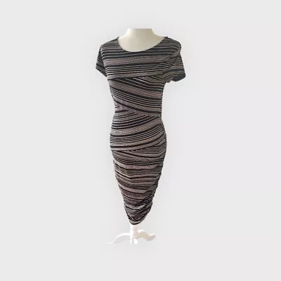 Liz Lange Maternity  T - Shirt Style Dress Brown And Black Striped Size Small • $12.99