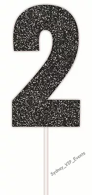 2nd Birthday Party Sign Cake Topper Number Two Glitter Black 2 Pick 21st 25th • $3.49