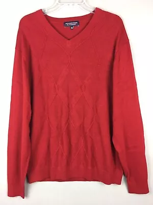 Roundtree & Yorke Men’s Pullover Sweater Argyle V-neck Cotton Red Sz L • $10.99