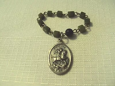 Vintage St. George Pray For Us Decade Pocket Rosary /square Jade? Stones   Rwb • $12