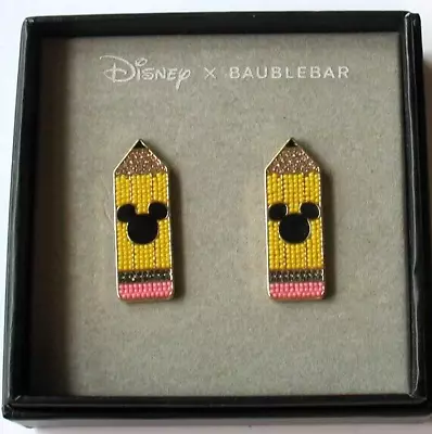 Disney X BaubleBar Mickey Mouse Logo Earrings Pencil Yellow Pink Black Gold Tone • $22.99