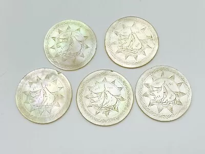 Set Of 5 Antique Mother Of Pearl Gaming Counters Carved Chinese • $62.23