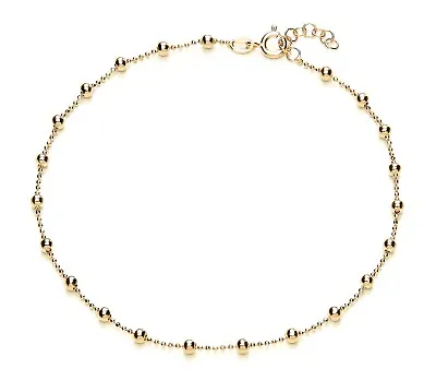 9ct Yellow Gold On Silver Beaded Ankle Bracelet / Anklet • £15.95