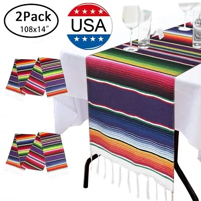 2Pack 108  X 14  Mexican Table Runner Hand Woven Tablecloth Fiesta Party Decor • $12.86