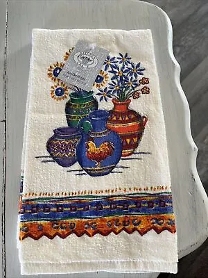 Kay Dee Cotton Kitchen Tea Towel Tex Mex Terry Vtg New With Tags Rooster/Vases • $12.32