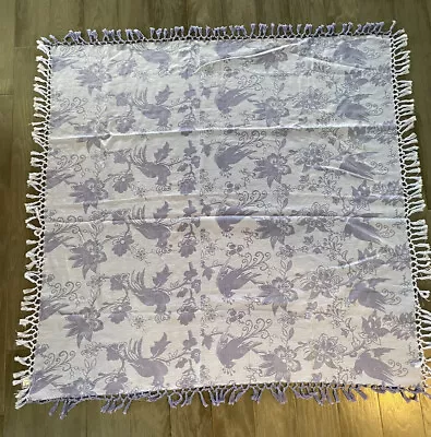 Vtg April Cornell Purple Square Table Cloth Birds Fringe Cotton • $25