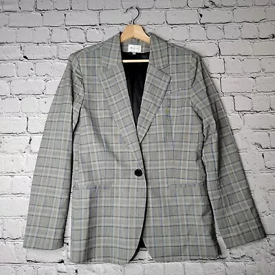 Milly Italian Check Boyfriend Suiting Jacket Single Button Blazer Wool Shell Med • $115