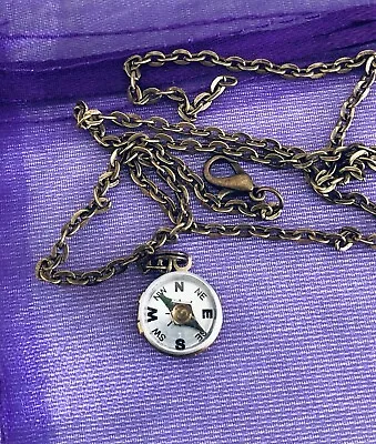 Working Compass Mini Locket Necklace Vtg Brass Adventurer Free Spirit Safety • $27.95