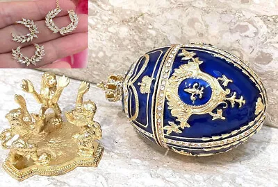 Sapphire Fabergé Eggs Diamond Swarovski Wreath Ornament Jewelry New Year's Luck • $249