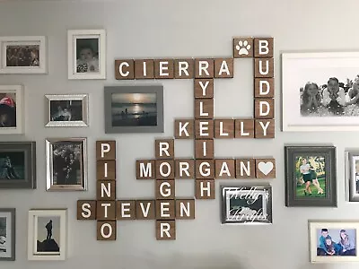 Oak Large 3d Wooden Scrabble Tiles Letters  Wall Art  Family Tree Black / White • £0.99