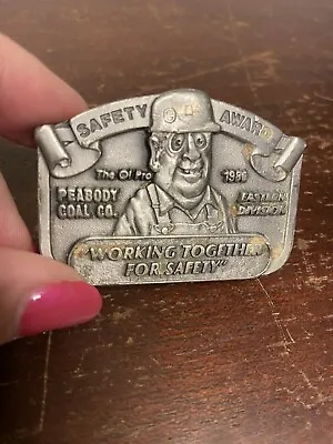 Peabody Coal Co 1986 Coal Mining Safety Award Vintage Kentucky Belt Buckle 2” • $30