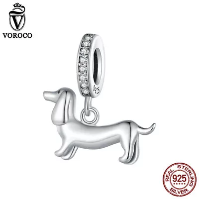 VOROCO Women 925 Sterling Silver Dachshund Pendant Charm Jewelry Fit Bracelets • $9.15