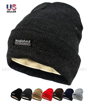 Mens Womens Winter Thermal Fleece Lined Insulated Knit Beanie Hat Cuff Cap Ski • $8.95