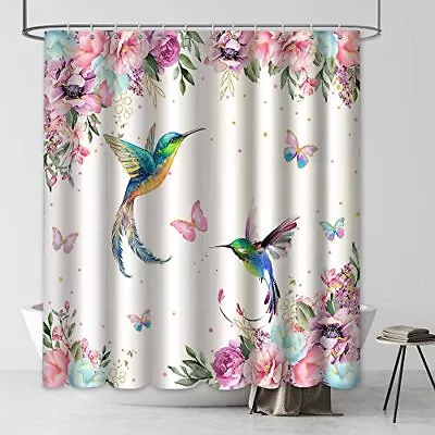 Watercolor Flower Hummingbird Cloth Shower Curtain For Bathroom Set Modern Bird • $28.43