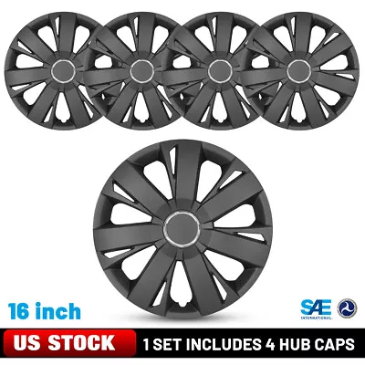 16  Set Of 4 Black Wheel Covers Snap On Full HubCaps Fits R16 Tire & Steel Rims • $46.99