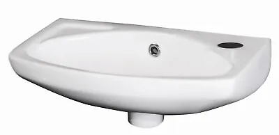 Cloakroom Wall Hung 1 Tap Hole Oval Ceramic Basin With Overflow - 450mm • £37