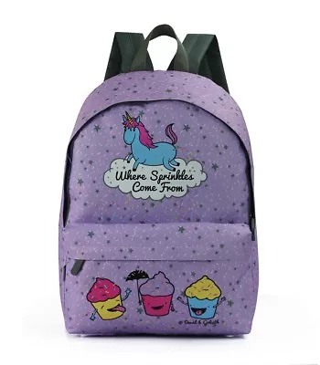 David And Goliath Where Sprinkles Come From Lilac Unicorn School Backpack Bag • £12.95